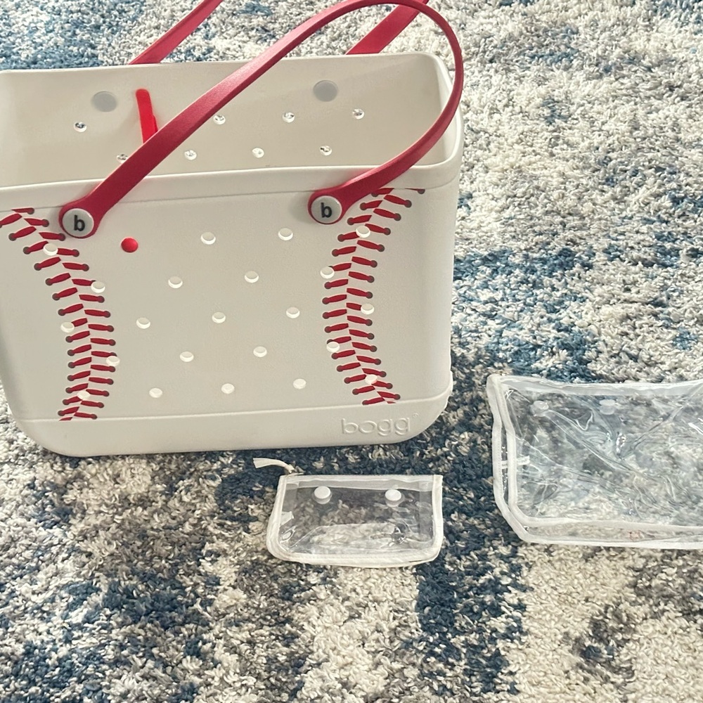BOGG BAG White Tote with Red Baseball Stitching